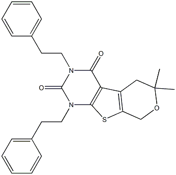 6,6-DIMETHYL-1,3-DIPHENETHYL-1,5,6,8-TETRAHYDRO-2H-PYRANO[4',3':4,5]THIENO[2,3-D]PYRIMIDINE-2,4(3H)-DIONE 结构式