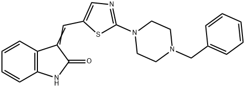 3-((E)-[2-(4-BENZYLPIPERAZINO)-1,3-THIAZOL-5-YL]METHYLIDENE)-1,3-DIHYDRO-2H-INDOL-2-ONE 结构式