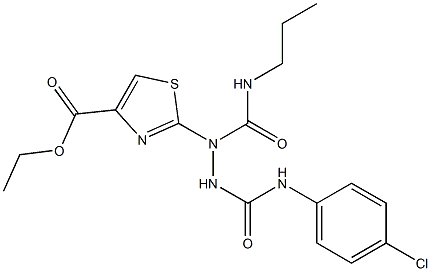 ETHYL 2-{2-{[(4-CHLOROPHENYL)AMINO]CARBONYL}-1-[(PROPYLAMINO)CARBONYL]HYDRAZINO}-1,3-THIAZOLE-4-CARBOXYLATE 结构式