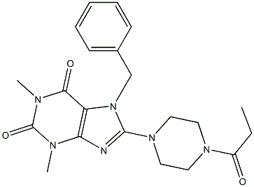 7-BENZYL-1,3-DIMETHYL-8-(4-PROPIONYLPIPERAZIN-1-YL)-3,7-DIHYDRO-1H-PURINE-2,6-DIONE 结构式