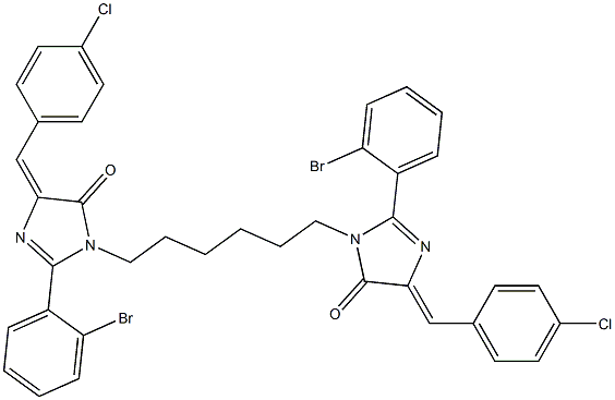 (E)-2-(2-BROMOPHENYL)-1-(6-((Z)-2-(2-BROMOPHENYL)-4-(4-CHLOROBENZYLIDENE)-5-OXO-4,5-DIHYDROIMIDAZOL-1-YL)HEXYL)-4-(4-CHLOROBENZYLIDENE)-1H-IMIDAZOL-5(4H)-ONE 结构式