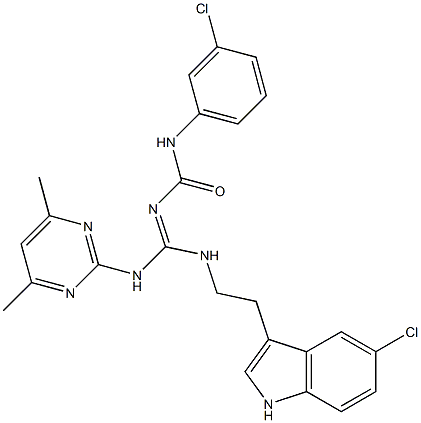 N-{(E)-{[2-(5-CHLORO-1H-INDOL-3-YL)ETHYL]AMINO}[(4,6-DIMETHYL-2-PYRIMIDINYL)AMINO]METHYLIDENE}-N'-(3-CHLOROPHENYL)UREA 结构式