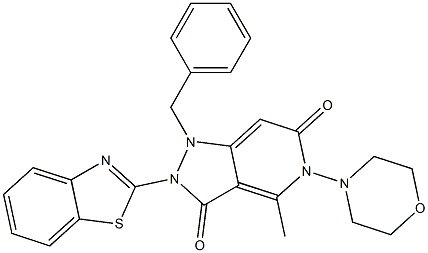 2-(1,3-Benzothiazol-2-yl)-1-benzyl-4-methyl-5-(4-morpholinyl)-1H-pyrazolo[4,3-c]pyridine-3,6(2H,5H)-dione 结构式