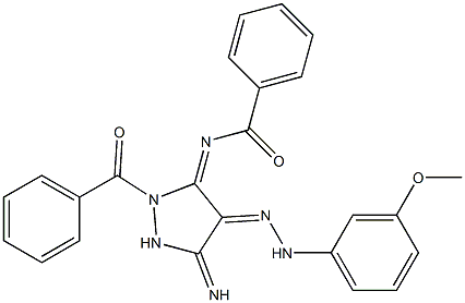 (E)-N-((E)-2-BENZOYL-5-IMINO-4-(2-(3-METHOXYPHENYL)HYDRAZONO)PYRAZOLIDIN-3-YLIDENE)BENZAMIDE 结构式