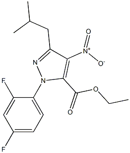 1-(2,4-DIFLUOROPHENYL)-3-(2-METHYLPROPYL)-4-NITRO-1H-PYRAZOLE-5-CARBOXYLIC ACID ETHYL ESTER 结构式