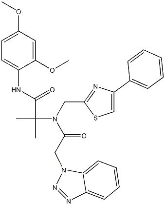 2-(2-(1H-BENZO[D][1,2,3]TRIAZOL-1-YL)-N-((4-PHENYLTHIAZOL-2-YL)METHYL)ACETAMIDO)-N-(2,4-DIMETHOXYPHENYL)-2-METHYLPROPANAMIDE 结构式