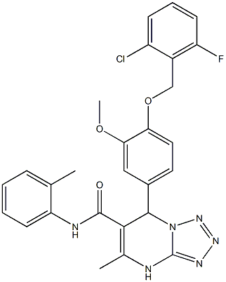 7-(4-(2-CHLORO-6-FLUOROBENZYLOXY)-3-METHOXYPHENYL)-5-METHYL-N-O-TOLYL-4,7-DIHYDROTETRAZOLO[1,5-A]PYRIMIDINE-6-CARBOXAMIDE 结构式