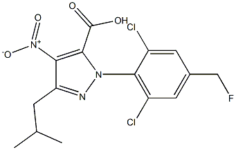 1-[2,6-DICHLORO-4-(FLUOROMETHYL)PHENYL]-3-(2-METHYLPROPYL)-4-NITRO-1H-PYRAZOLE-5-CARBOXYLIC ACID 结构式