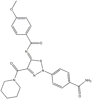 4-[(5Z)-4-(PIPERIDIN-1-YLCARBONYL)-5-[(4-METHOXYBENZOYL)IMINO]-1,2,3-THIADIAZOL-2(5H)-YL]BENZAMIDE 结构式