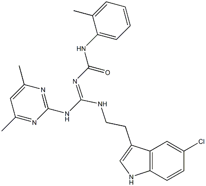 N-{(E)-{[2-(5-CHLORO-1H-INDOL-3-YL)ETHYL]AMINO}[(4,6-DIMETHYL-2-PYRIMIDINYL)AMINO]METHYLIDENE}-N'-(2-METHYLPHENYL)UREA 结构式