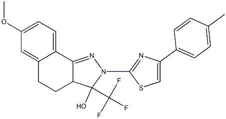 7-METHOXY-2-(4-P-TOLYLTHIAZOL-2-YL)-3-(TRIFLUOROMETHYL)-3,3A,4,5-TETRAHYDRO-2H-BENZO[G]INDAZOL-3-OL 结构式