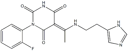 (5E)-1-(2-FLUOROPHENYL)-5-(1-{[2-(1H-IMIDAZOL-5-YL)ETHYL]AMINO}ETHYLIDENE)PYRIMIDINE-2,4,6(1H,3H,5H)-TRIONE 结构式