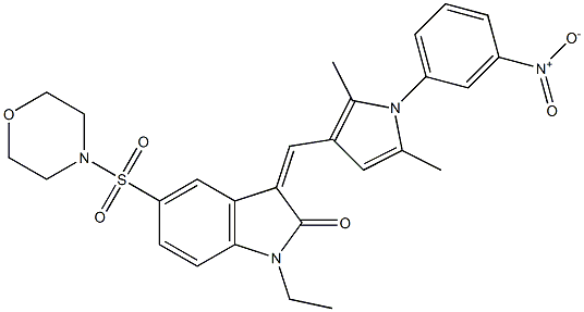 (Z)-3-((2,5-DIMETHYL-1-(3-NITROPHENYL)-1H-PYRROL-3-YL)METHYLENE)-1-ETHYL-5-(MORPHOLINOSULFONYL)INDOLIN-2-ONE 结构式