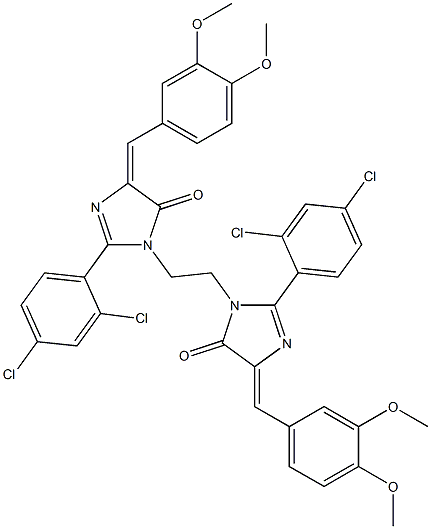 (E)-2-(2,4-DICHLOROPHENYL)-1-(2-((Z)-2-(2,4-DICHLOROPHENYL)-4-(3,4-DIMETHOXYBENZYLIDENE)-5-OXO-4,5-DIHYDROIMIDAZOL-1-YL)ETHYL)-4-(3,4-DIMETHOXYBENZYLIDENE)-1H-IMIDAZOL-5(4H)-ONE 结构式