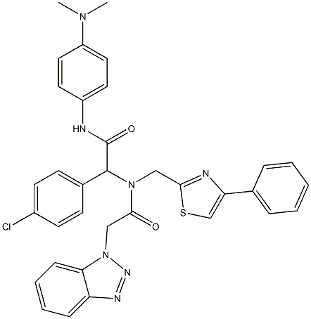 2-(2-(1H-Benzo[d][1,2,3]triazol-1-yl)-N-((4-phenylthiazol-2-yl)methyl)acetamido)-2-(4-chlorophenyl)-N-(4-(dimethylamino)phenyl)acetamide 结构式
