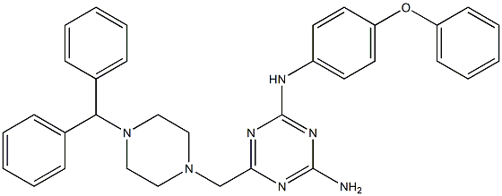 6-((4-Benzhydrylpiperazin-1-yl)methyl)-N2-(4-phenoxyphenyl)-1,3,5-triazine-2,4-diamine 结构式