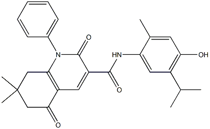 N-(4-HYDROXY-5-ISOPROPYL-2-METHYLPHENYL)-7,7-DIMETHYL-2,5-DIOXO-1-PHENYL-1,2,5,6,7,8-HEXAHYDRO-3-QUINOLINECARBOXAMIDE 结构式