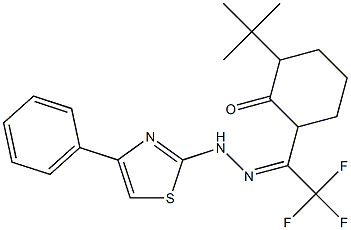 (E)-2-tert-Butyl-6-(2,2,2-trifluoro-1-(2-(4-phenylthiazol-2-yl)hydrazono)ethyl)cyclohexanone 结构式