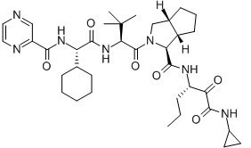 特拉匹韦,Telaprevir; VX-950,(1S,3aR,6aS)-(2S)-2-Cyclohexyl-N-(pyrazinylcarbonyl)glycyl-3-methyl-L-valyl-N-((1S)-1-((cyclopropylamino)oxoacetyl)butyl)octahydrocyclopenta[c]pyrrole-1-carboxamide