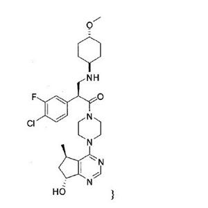 (R)-2-(4-chloro-3-fluorophenyl)-1-(4-((5R,7R)-7-hydroxy-5-methyl-6,7-dihydro-5H-cyclopenta[d]pyrimidin-4-yl)piperazin-1-yl)-3-((1r,4R)-4-methoxycyclohexylamino)propan-1-one