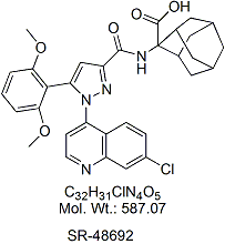 SR 48692,2-[1-(7-Chloroquinolin-4-yl)-5-(2,6-dimethoxyphenyl)-1H-pyrazol-3-ylcarboxamido]adamantane-2-carboxylic acid
