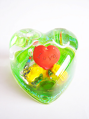 love heart shape colorful liquid snow globe