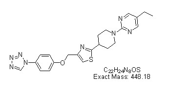 2-(4-(4-((4-(1H-tetrazol-1-yl)phenoxy)methyl)thiazol-2-yl)piperidin-1-yl)-5-ethylpyrimidine,2-(4-(4-((4-(1H-tetrazol-1-yl)phenoxy)methyl)thiazol-2-yl)piperidin-1-yl)-5-ethylpyrimidine