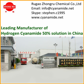 Leading Manufacturer and Exporter of Hydrogen Cyanamide 50% solution (Dormex 520g/L, L500,  CAS: 420-04-2) in China-Rugao zhongru Chemical Co.,Ltd,Hydrogen cyanamide 50%, Dormex 520g/L, L500