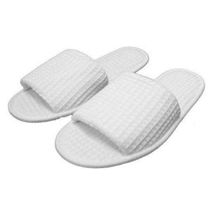 Hotel White Cotton Waffle Slippers