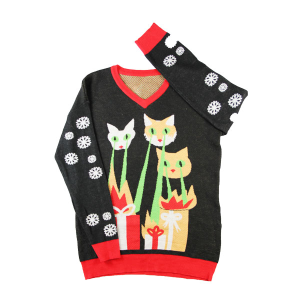 2015 Fall Christmas Gift Sweater Soft Acrylic Colorful Jacquard Snow Cat V-Neck Pullover,2015 Fall Christmas Gift Sweater Soft Acrylic Colorful Jacquard Snow Cat V-Neck Pullover