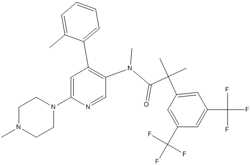 奈妥吡坦,2-[3,5-bis(trifluoromethyl)phenyl]-N,2-dimethyl-N-[4-(2-methylphenyl)-6-(4-methylpiperazin-1-yl)pyridin-3-yl]propanamide?