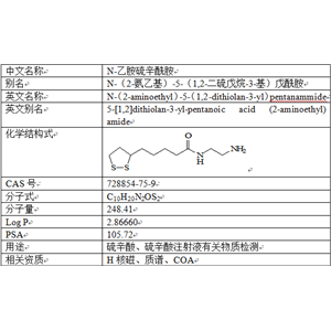 N-乙胺硫辛酰胺,N-（2-aminoethyl）-5-（1,2-dithiolan-3-yl）pentanammide