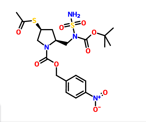 (2S,4S)-4-乙酰硫基-2-[[N-氨基磺酰基-N-(叔丁氧羰基)氨基]甲基]吡咯烷-1-甲酸对硝基苄酯,(4-nitrophenyl)methyl (2S,4S)-4-acetylsulfanyl-2-[[(2-methylpropan-2-yl)oxycarbonyl-sulfamoylamino]methyl]pyrrolidine-1-carboxylate