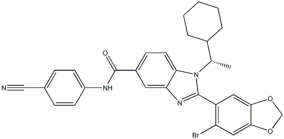 (S)-2-(6-bromobenzo[d][1,3]dioxol-5-yl)-N-(4-cyanophenyl)-1-(1-cyclohexylethyl)-1H-benzo[d]imidazole-5-carboxamide,(S)-2-(6-bromobenzo[d][1,3]dioxol-5-yl)-N-(4-cyanophenyl)-1-(1-cyclohexylethyl)-1H-benzo[d]imidazole-5-carboxamide