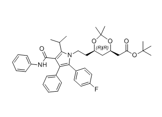 阿托伐他汀鈣雜質(zhì)16,tert-butyl 2-((4R,6R)-6-(2-(2-(4-fluorophenyl)-5-isopropyl-3- phenyl-4-(phenylcarbamoyl)-1H-pyrrol-1-yl)ethyl)-2,2- dimethyl-1,3-dioxan-4-yl)acetate