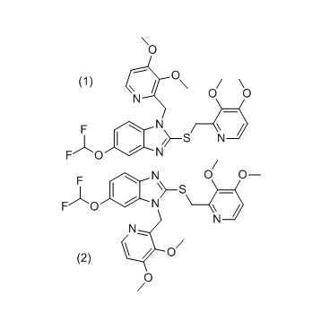 泮托拉唑杂质20,5-(difluoromethoxy)-1-((3,4-dimethoxypyridin-2-yl)methyl)-2- (((3,4-dimethoxypyridin-2-yl)methyl)thio)-1H-benzo[d]imidazole                   6-(difluoromethoxy)-1-((3,4-dimethoxypyridin-2-yl)methyl)-