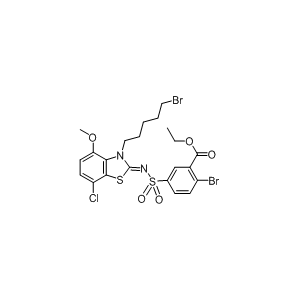 ethyl (Z)-2-bromo-5-(N-(3-(5-bromopentyl)-7-chloro-4-methoxybenzo[d]thiazol-2(3H)-ylidene)sulfamoyl)benzoate