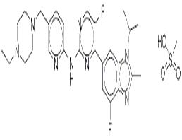 N-[5-[(4-乙基-1-哌嗪基)甲基]-2-吡啶基]-5-氟-4-[4-氟-2-甲基-1-异丙基-1H-苯并咪唑-6-基]-2-嘧啶胺甲烷磺酸盐,N-[5-[(4-ethylpiperazin-1-yl)methyl]pyridin-2-yl]-5-fluoro-4-(7-fluoro-2-methyl-3-propan-2-ylbenzimidazol-5-yl)pyrimidin-2-amine,methanesulfonic acid