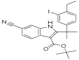 tert-butyl 6-cyano-2-(2-(4-ethyl-3-iodophenyl)propan-2-yl)-1H-indole-3-carboxylate,tert-butyl 6-cyano-2-(2-(4-ethyl-3-iodophenyl)propan-2-yl)-1H-indole-3-carboxylate