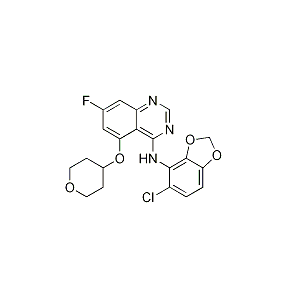 4-(6-氯-2,3-亚甲基二氧基苯胺)-7-氟-5-四氢吡喃-4-基氧基喹唑啉,7-Fluoro-N-(5-chloro-1,3-benzodioxol-4-yl)-5-(tetrahydro-2H-pyran-4-yloxy)quinazolin-4-amine
