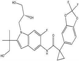1-(2,2-二氟-1,3-苯并二氧戊环-5-基)-N-[1-[(2R)-2,3-二羟基丙基]-6-氟-2-(2-羟基-1,1-二甲基乙基)-1H-吲哚-5-基]-环丙烷甲酰胺,VX-661