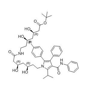 阿托伐他汀钙杂质53,tert-butyl (3R,5R)-7-((3R,5R)-7-(2-(4-fluorophenyl)-5-isopropyl-3-phenyl-4-(phenylcarbamoyl)-1H-pyrrol-1-yl)-3,5-dihydroxyheptanamido)-3,5-dihydroxyheptanoate