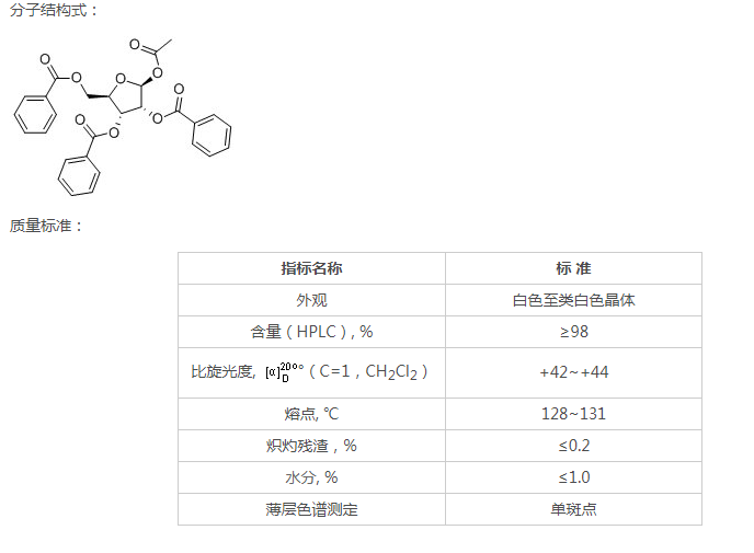 1-乙氧酰基-2,3,5-三-O-苯甲酰基-β-D-核糖,1-O-Acetyl-2,3,5-tri-O-benzoyl-β-D-ribofuranose