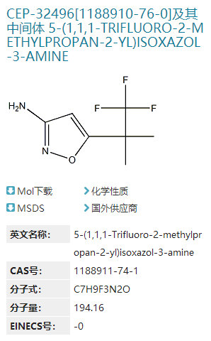 CEP-32496中间体,5-(1,1,1-Trifluoro-2-methylpropan-2-yl)isoxazol-3-amine