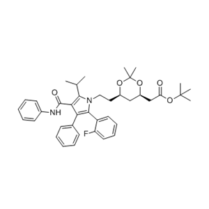 阿托伐他汀钙杂质36,tert-butyl 2-((4R,6R)-6-(2-(2-(2-fluorophenyl)-5-isopropyl-3-phenyl-4-(phenylcarbamoyl)-1H-pyrrol-1-yl)ethyl)-2,2-dimethyl-1,3-dioxan-4-yl)acetate