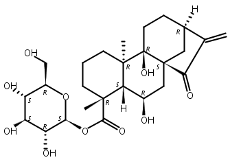 对映-6,9-二羟基-15-氧代-16-贝壳杉烯-19-酸beta-D-吡喃葡萄糖酯,ent-6,9-Dihydroxy-15-oxo-16-kauren-19-oic acid beta-D-glucopyranosyl ester