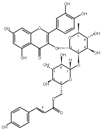 3-O-{2-O-[6-O-(p羟基-反-香豆酰)-葡萄糖基]-鼠李糖基}槲皮素,Quercetin-3-O-[2-O-(6-O-p-hydroxyl-E-coumaroyl)-D-glucosyl]-(1-2)-L-rhamnoside