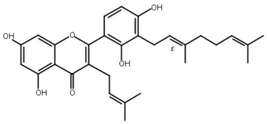 3′-牻牛儿基-3-异戊烯基-5,7,2′,4′-四羟基黄酮,3′-Geranyl-3-prenyl-5,7,2′,4′-tetrahydroxyflavone