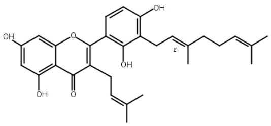 3′-牻牛兒基-3-異戊烯基-5,7,2′,4′-四羥基黃酮,3′-Geranyl-3-prenyl-5,7,2′,4′-tetrahydroxyflavone