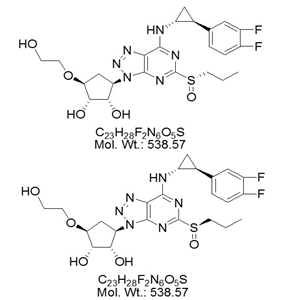 替格瑞洛,(1S,2S,3R,5S)-3-[7-[[(1R,2S)-2-(3,4-Difluorophenyl)cyclopropyl]amino]-5-(propylsulfinyl)-3H-1,2,3-triazolo[4,5-d]pyrimidin-3-yl]-5-(2-hydroxyethoxy)-1,2-cyclopentanediol